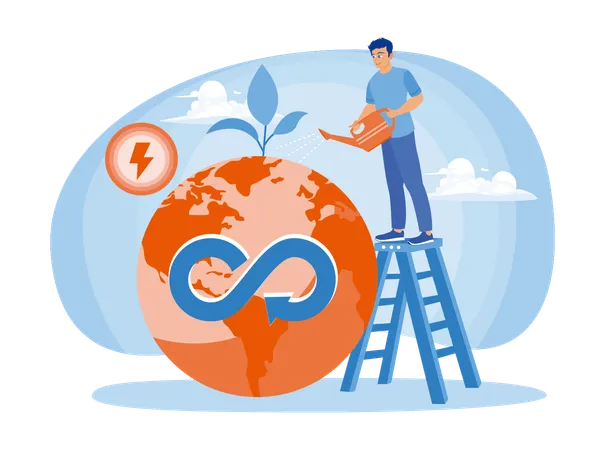 Estrategia de crecimiento económico sostenible y reutilización de recursos naturales y reducción del impacto climático  Ilustración