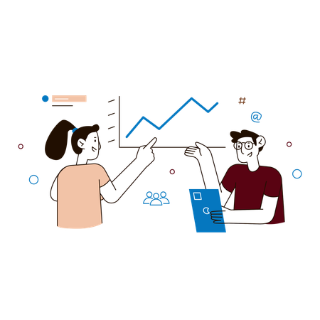 Estrategia de crecimiento empresarial discutida por los empleados  Ilustración