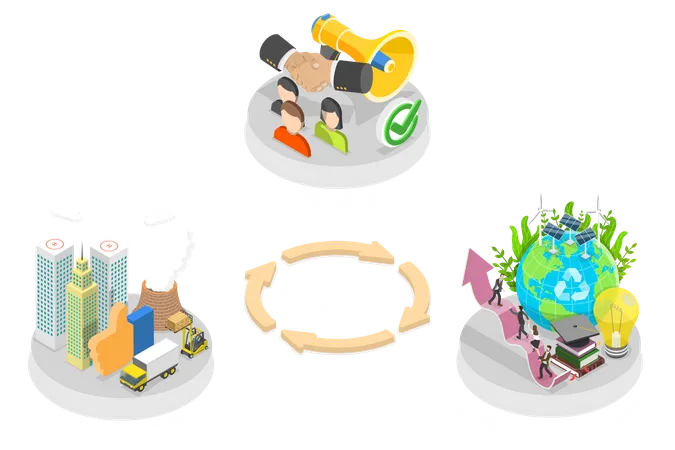 Ilustracion Conceptual De Vectores Planos Isometricos 3 D De RSE Responsabilidad Social Corporativa Estrategia De Desarrollo Empresarial Ilustración