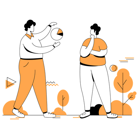 Estrategia de marketing de discusión del equipo de marketing.  Ilustración