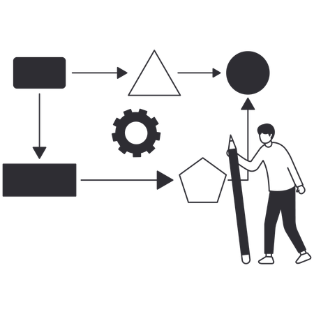 Hombre haciendo estrategia de proyecto  Ilustración