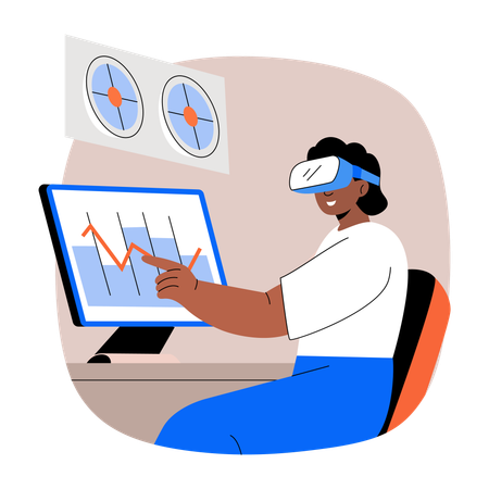Agente virtual que utiliza una estrategia de realidad virtual con auriculares  Ilustración