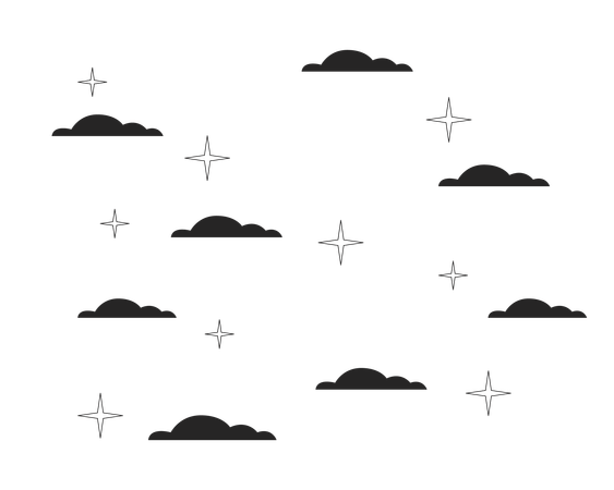 Estrelas cintilantes nas nuvens do céu noturno  Ilustração