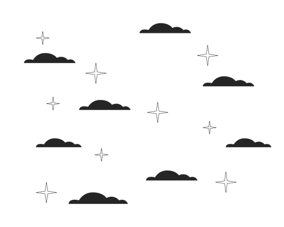 Estrelas cintilantes nas nuvens do céu noturno  Ilustração