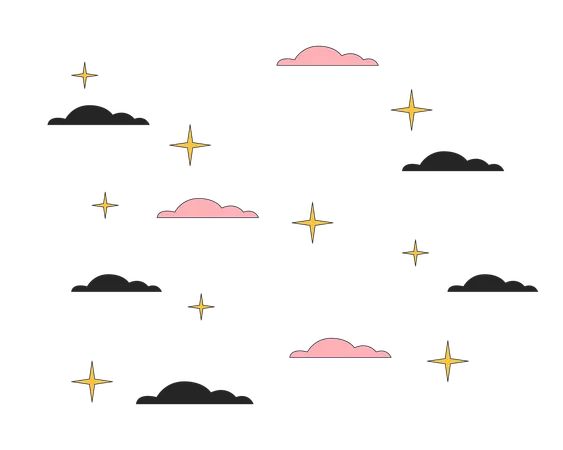 Estrellas brillantes en las nubes del cielo nocturno  Ilustración