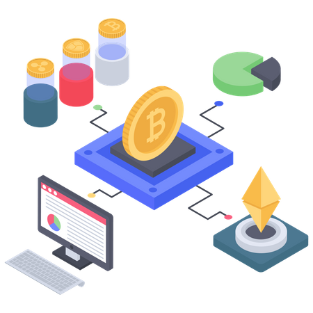 Estructura de creación de bitcoin y ethereum  Ilustración