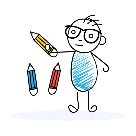 Estudante com lápis coloridos  Ilustração