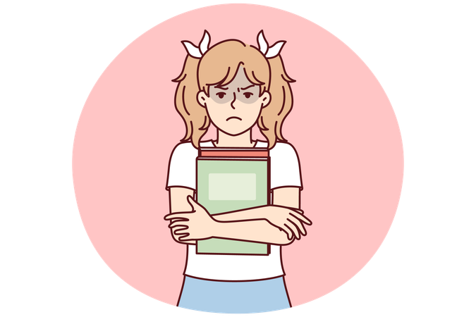 Estudante com tranças em pé segurando livros no peito e olhando para a câmera  Ilustração