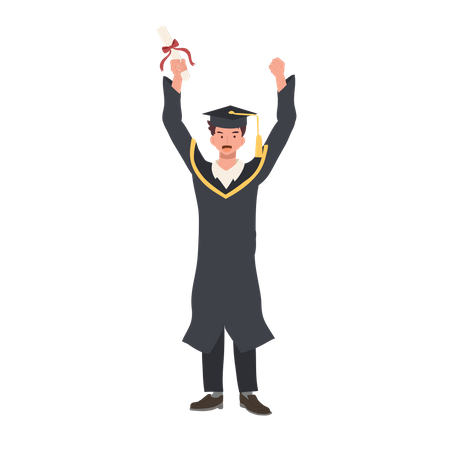 Aluno de graduação comemorando sucesso na educação  Ilustração