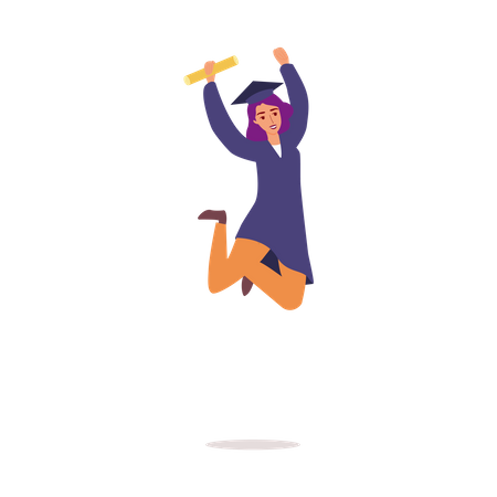 Estudante de graduação feminina pulando  Ilustração