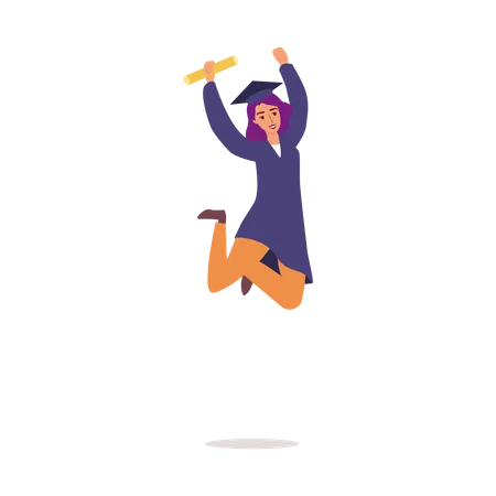 Estudante de graduação feminina pulando  Ilustração