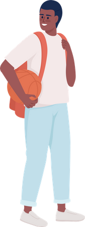 Estudante do ensino médio com basquete e mochila  Ilustração
