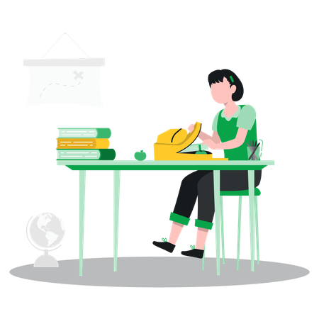 Estudante está fazendo as malas depois que a aula termina  Ilustração