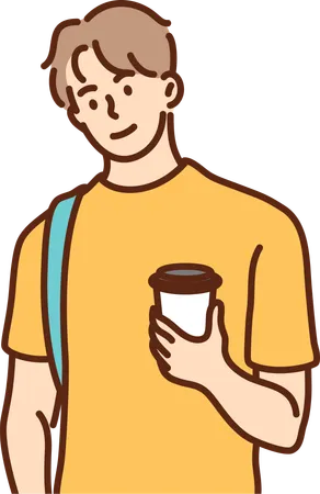 Estudante está segurando uma xícara de café  Ilustração