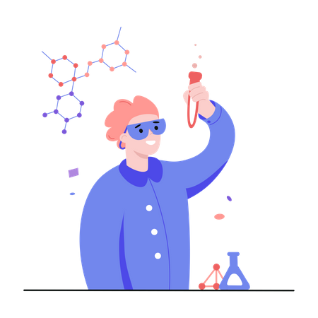 Estudante estudando química  Ilustração