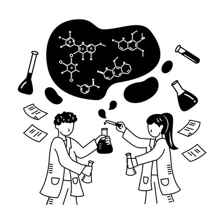 Aluno fazendo experimento científico  Ilustração