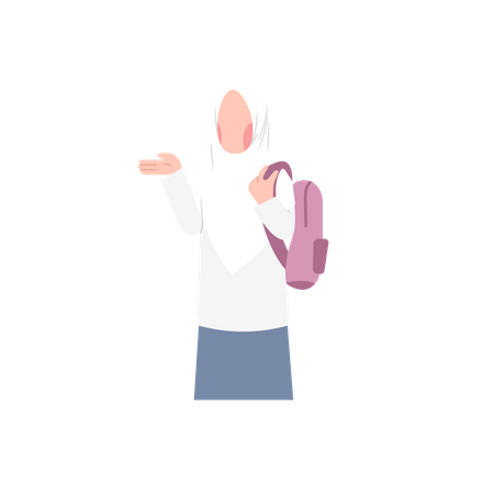 Estudante feminina de Hijab com bolsa  Ilustração