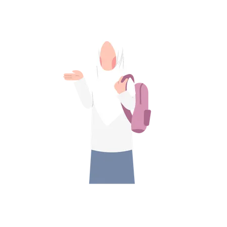 Estudante feminina de Hijab com bolsa  Ilustração