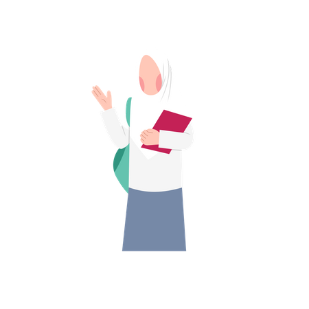 Estudante feminina de Hijab com bolsa e livro  Ilustração