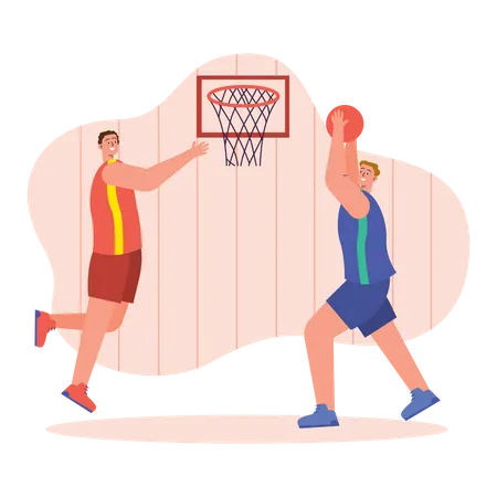 Estudante jogando basquete  Ilustração