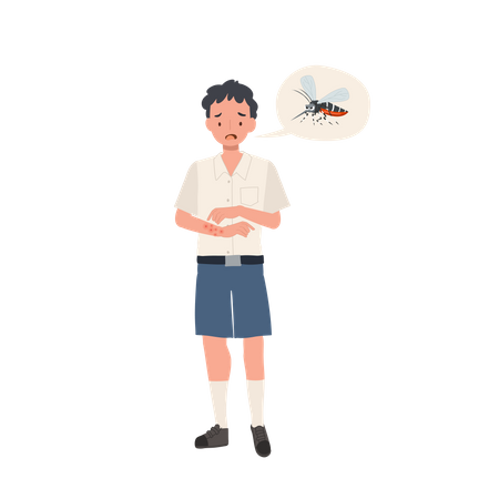 Estudante com picadas de mosquito coçando a pele no verão  Ilustração