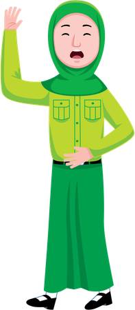 Estudante muçulmana acenando com a mão  Ilustração