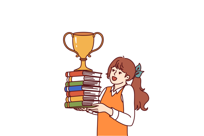 Aluna segurando um troféu  Ilustração