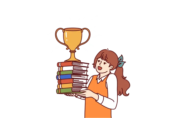 Aluna segurando um troféu  Ilustração