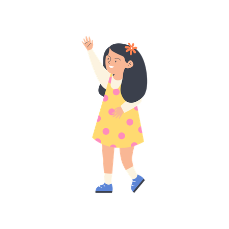 Menina da escola ou do jardim de infância levantando a mão  Ilustração