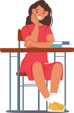Estudante sentada na mesa  Ilustração