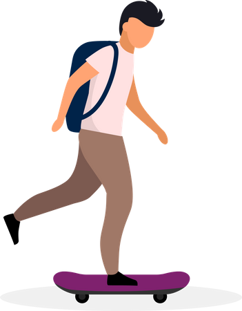 Estudante andando de skate  Ilustração