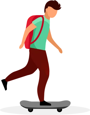 Estudante andando de skate  Ilustração