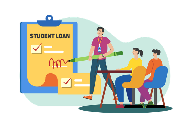 Estudante solicitando empréstimo estudantil  Ilustração