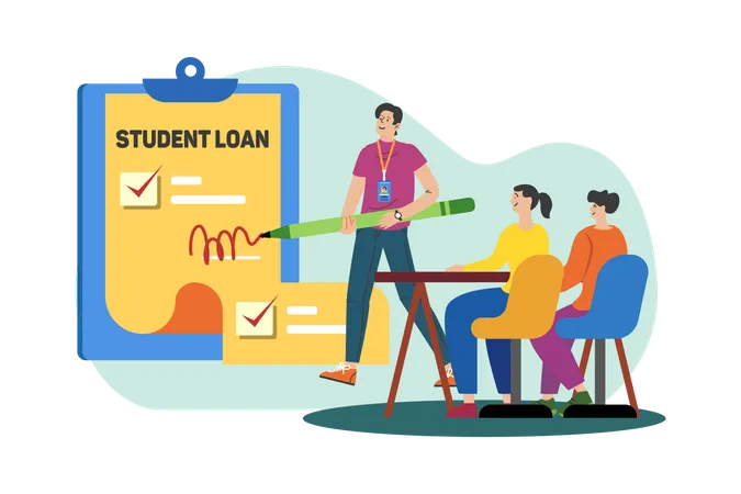 Estudante solicitando empréstimo estudantil  Ilustração
