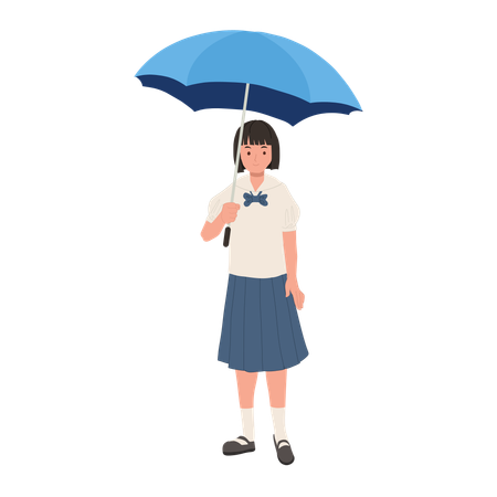 Estudante tailandês de uniforme com guarda-chuva  Ilustração