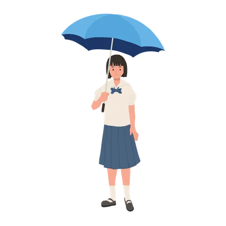 Estudante tailandês de uniforme com guarda-chuva  Ilustração