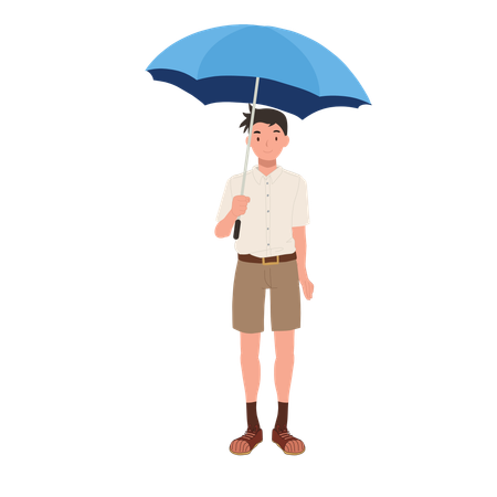 Estudante tailandês de uniforme com guarda-chuva  Ilustração