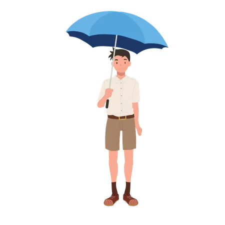 Estudante tailandês de uniforme com guarda-chuva  Ilustração