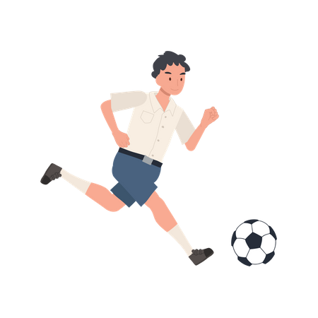 Estudante tailandês jogando futebol depois da escola  Ilustração