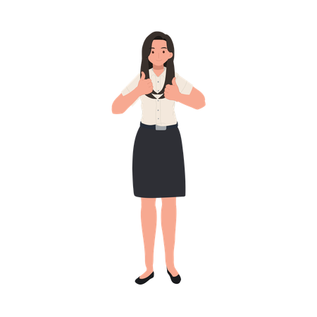 Estudante universitário de uniforme mostrando o polegar para cima  Ilustração