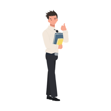 Estudante universitário mostrando o polegar para cima  Ilustração