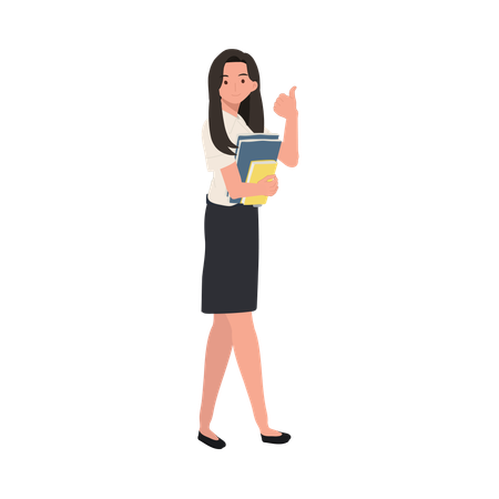Estudante universitário tailandês de uniforme mostrando o polegar para cima  Ilustração