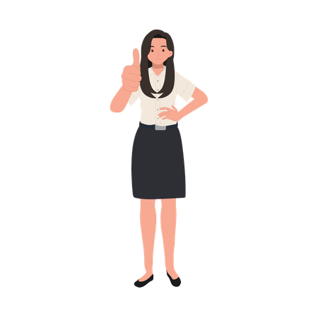 Estudante universitário tailandês de uniforme mostrando o polegar para cima  Ilustração