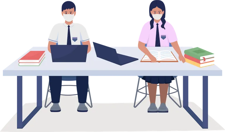 Alunos de uniforme estudando  Ilustração