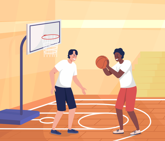 Alunos do ensino médio jogando basquete  Ilustração