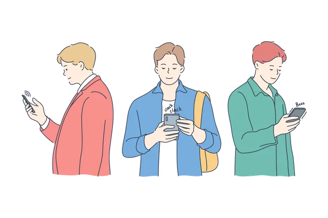 Os alunos estão conversando no celular  Ilustração