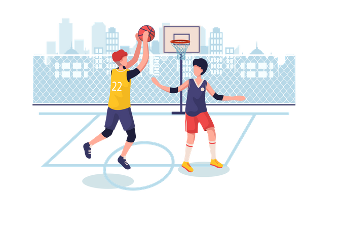 Alunos jogando basquete no chão  Ilustração