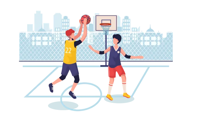 Alunos jogando basquete no chão  Ilustração