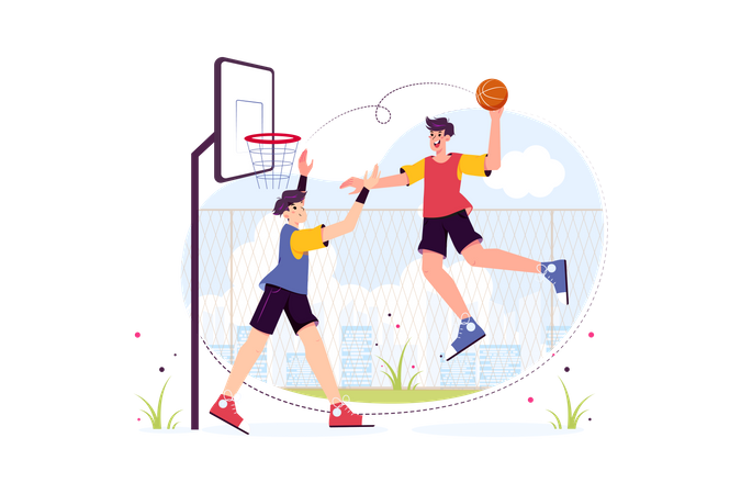 Alunos jogando basquete no chão  Ilustração