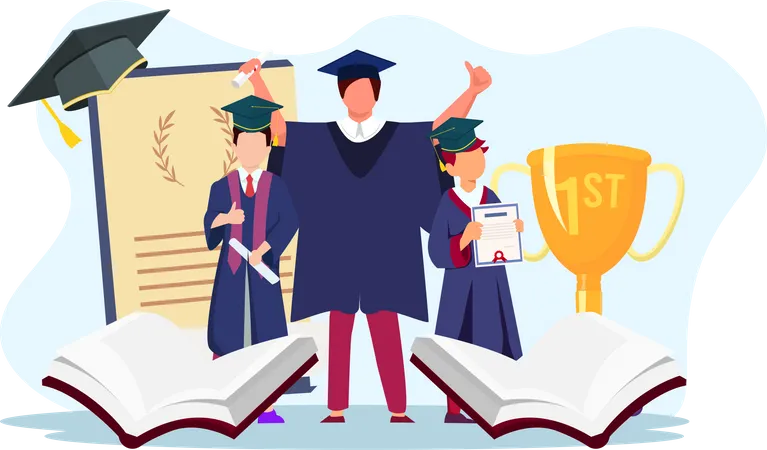 Alunos recebendo diploma de graduação  Ilustração